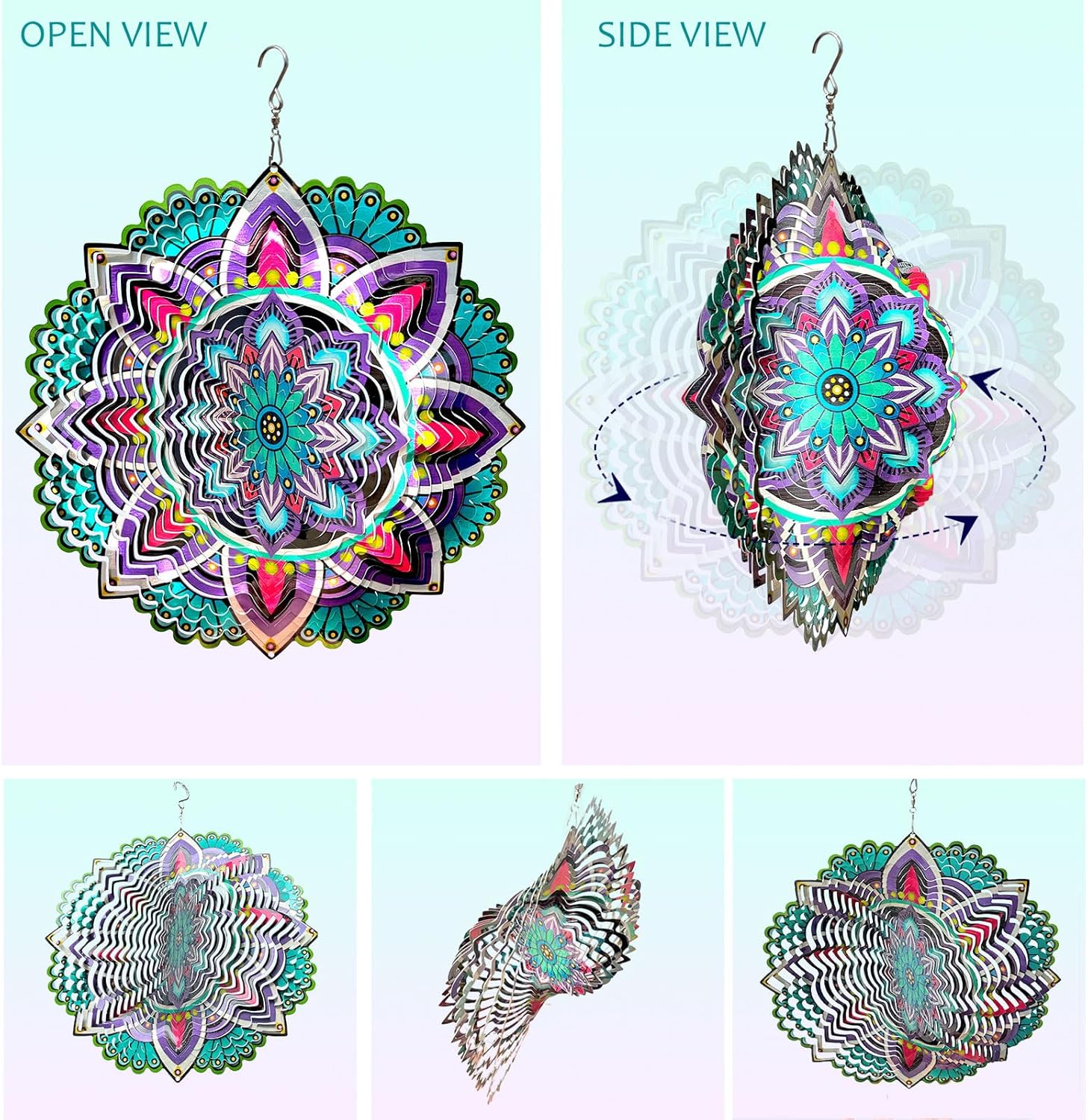 Hanging Wind Spinners for Yard and Garden Mandala Purple Star,Kinetic Wind Spinners Outdoor Worth
