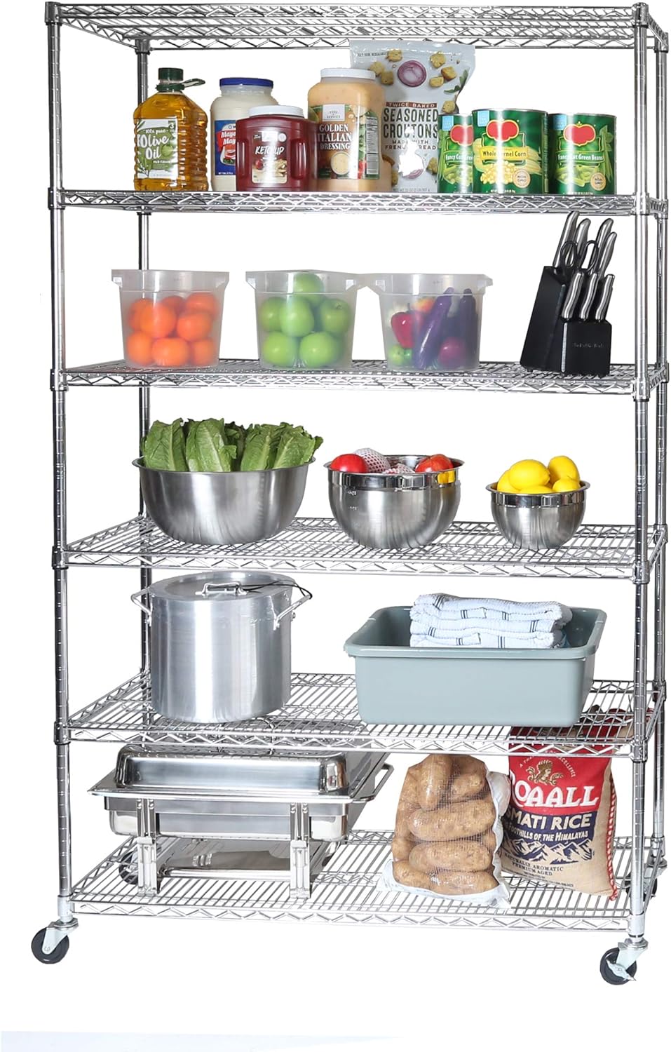 Seville Classics UltraDurable Heavy Duty NSF Solid Steel Wire Rack Storage Unit Wheels, 6-Tier