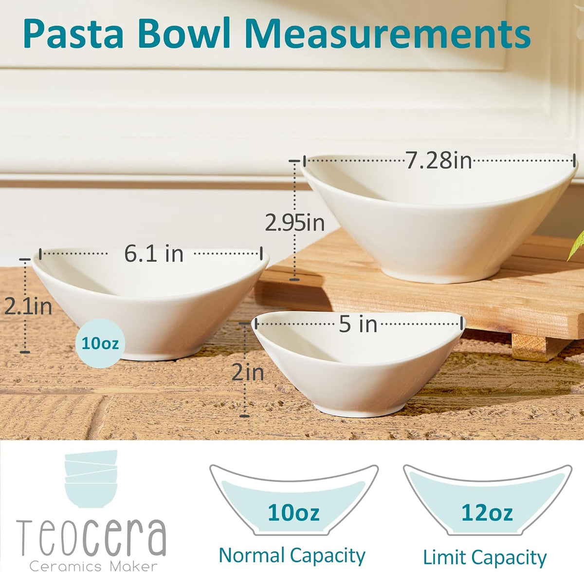 Teocera 6 Inch Ceramic Breakfast Bowls Set of 6, 10 Ounce Small Yogurt Bowls for Salad, Soup