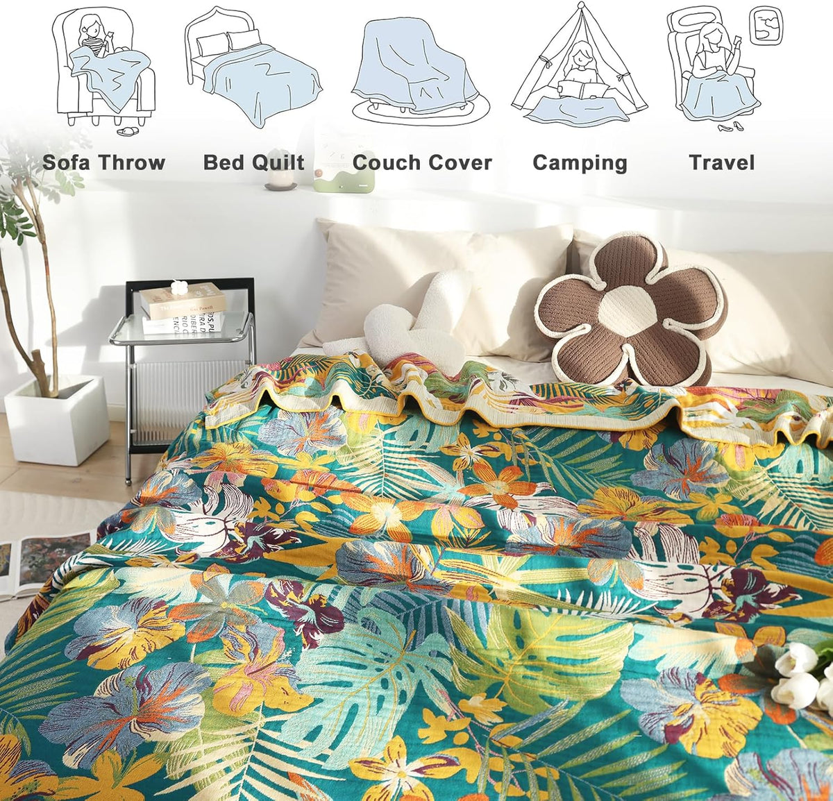 MSGKV Boho Throw Blanket for Couch and Sofa Cotton Blankets for Living Room Bedroom Reversable