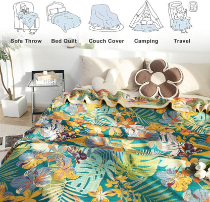 MSGKV Boho Throw Blanket for Couch and Sofa Cotton Blankets for Living Room Bedroom Reversable