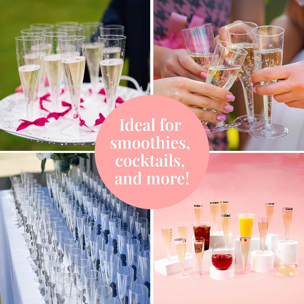 Prestee Set of 24 Clear Plastic Champagne Flutes - 4.5 oz Capacity Shatterproof Disposable Glasses