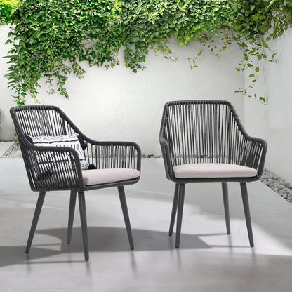 Patiorama Outdoor Dining Chairs, Patio Dining Chair Set of 4, All-Weather Woven Rope Rattan Chairs