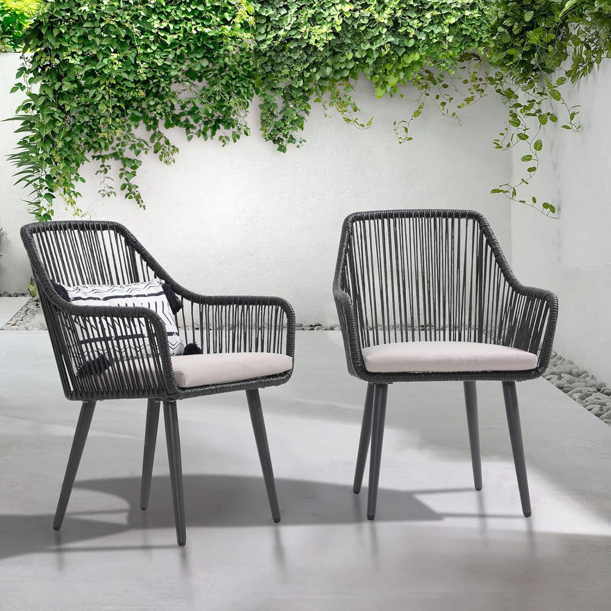 Patiorama Outdoor Dining Chairs, Patio Dining Chair Set of 2, All-Weather Woven Rope Rattan Chairs