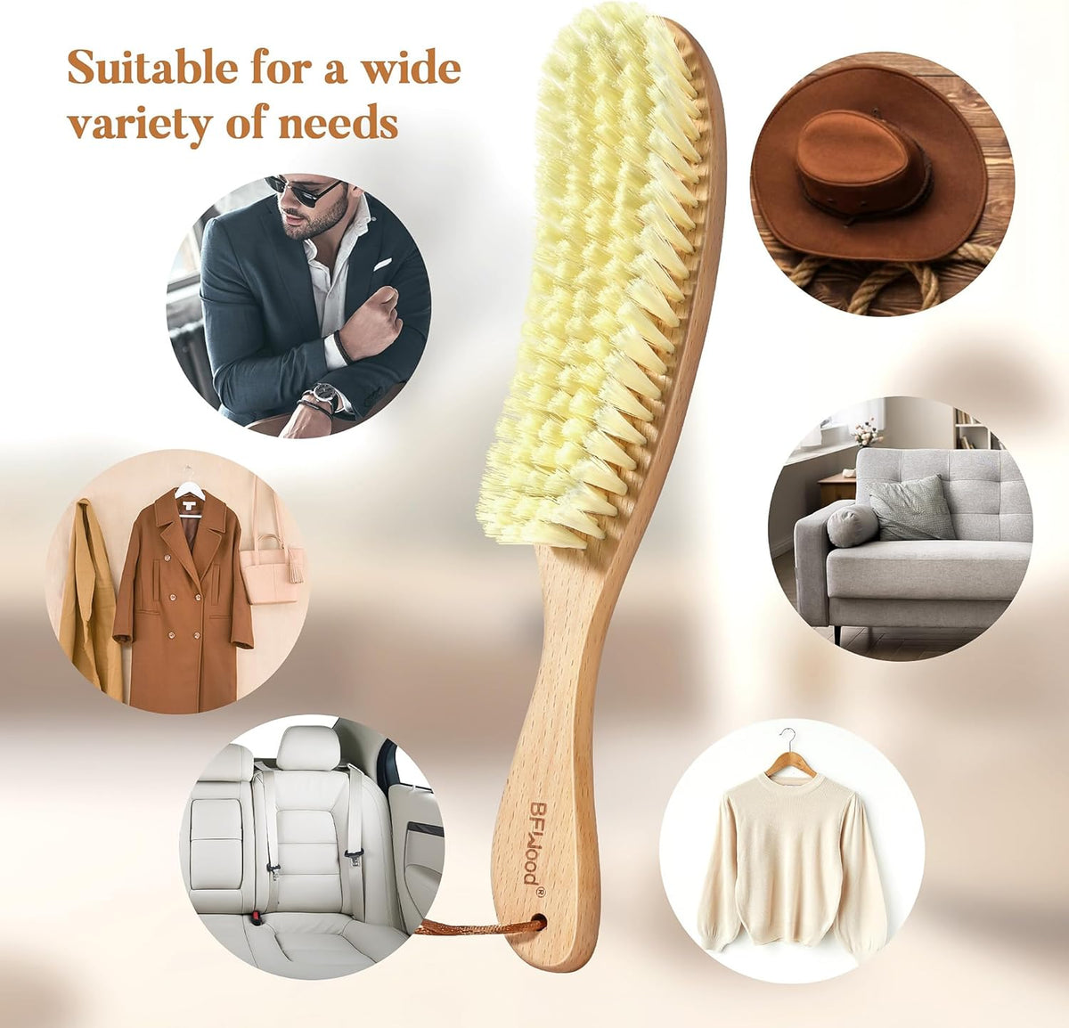 BFWood Clothes Brush - Bristle Lint Brush for Suits, Cashmere, Wool, Velvet, Suede and Pet Hair
