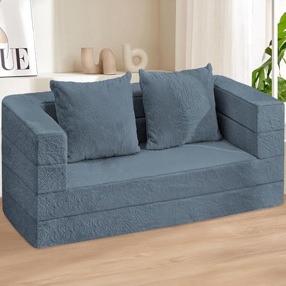 Folding Bean Bag Chair for Adults,3-in-1 Bean Bag Couch Faux Fur Floor Sofa Large Beanbag