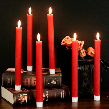 GenSwin Flameless Red Taper Candles Flickering with 10-Key Remote, Battery Operated Led Warm 3D