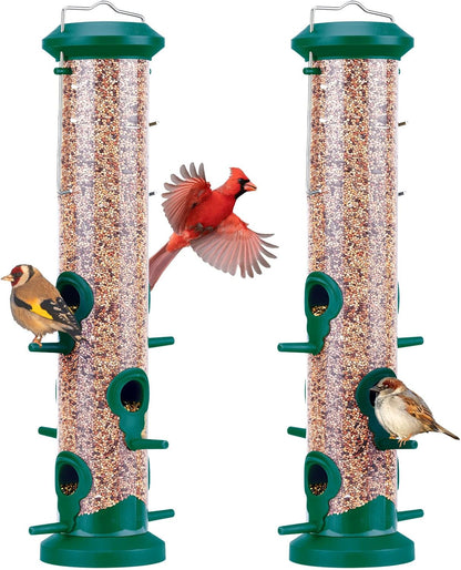 Kingsyard 2 Pack Tube Bird Feeders for Outdoors Hanging, Premium Hard Plastic Bird Feeder with 6