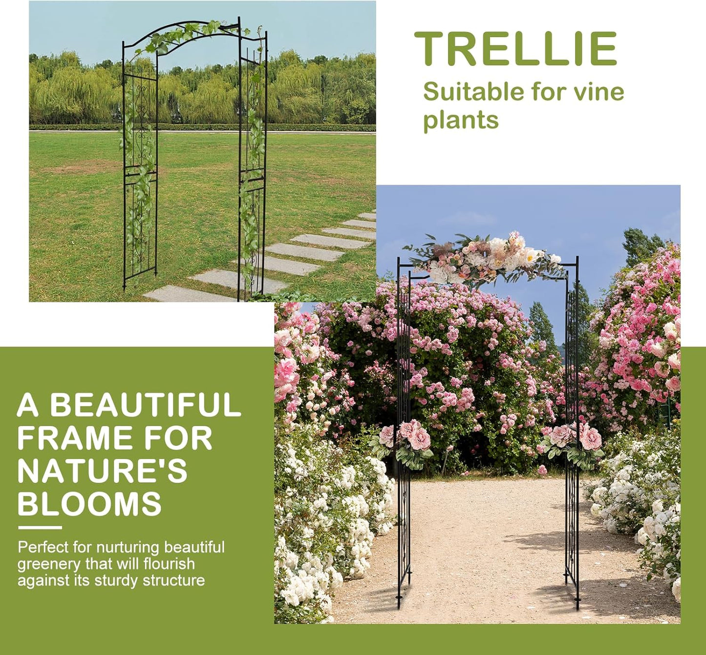 Outvita 7.5Ft Garden Arch Arbor, Steel Frame Stand Trellis, Arbour Archway for Wedding Ceremony