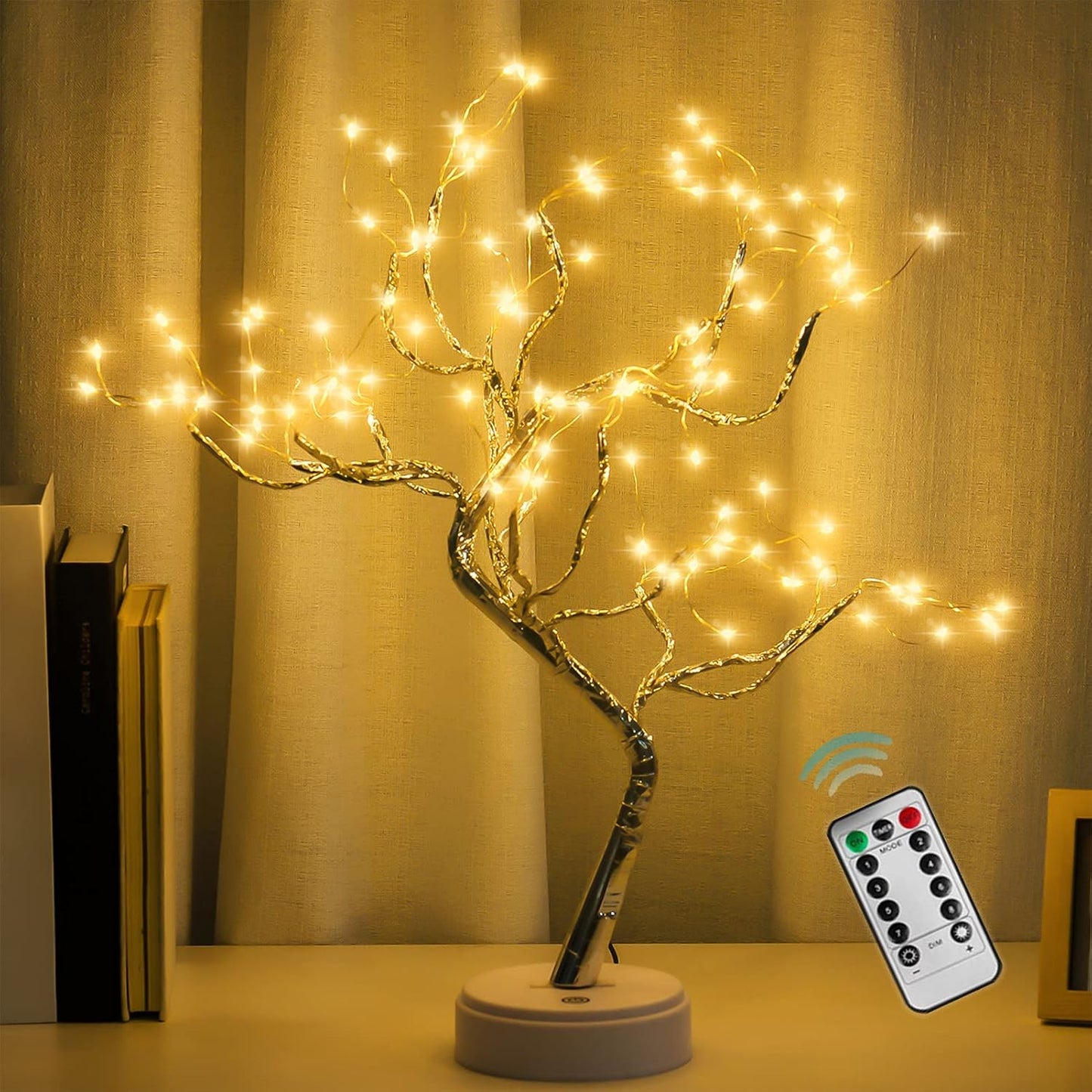 108 LED Sparkly Fairy Tree Lamp, Warm White, Remote Control, USB/Battery, 8 Modes, DIY Bonsai