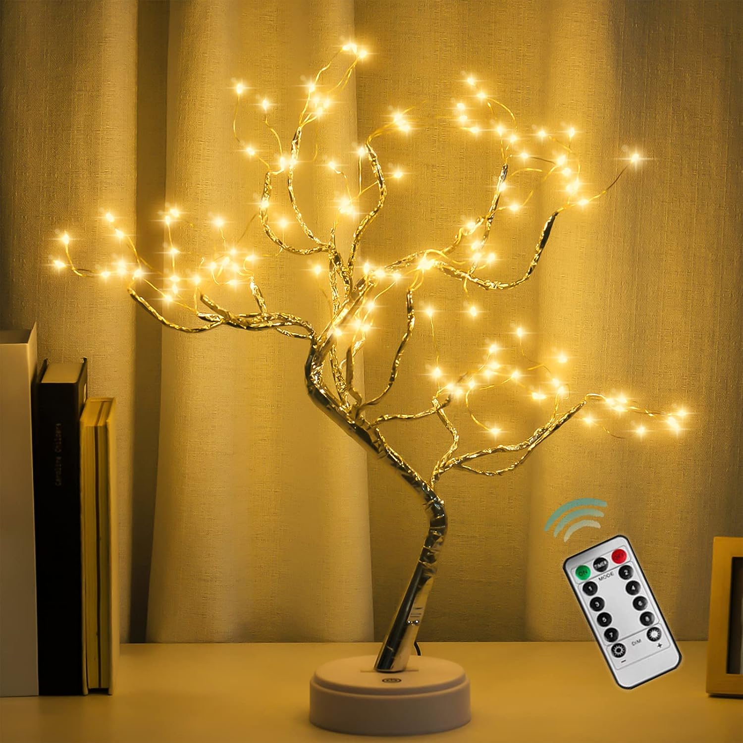 108 LED Sparkly Fairy Tree Lamp, Warm White, Remote Control, USB/Battery, 8 Modes, DIY Bonsai