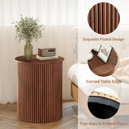 AVZEAR Small Round Side Table Fluted Night Stand Set of 2, 17.7" Mid Century Modern End Table