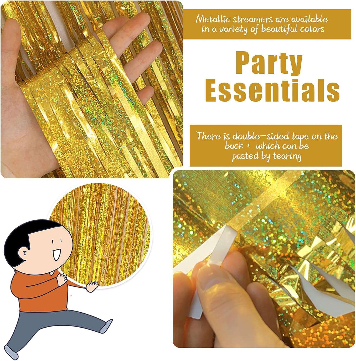 3 Pack Gold Backdrop Birthday Decorations Foil Curtain Backdrop Gold Streamers Dance Party