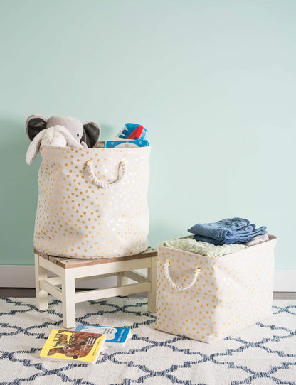 DII Polyester Storage Bin, Gold Metallic Collection Collapsible with Handles, Large, Natural