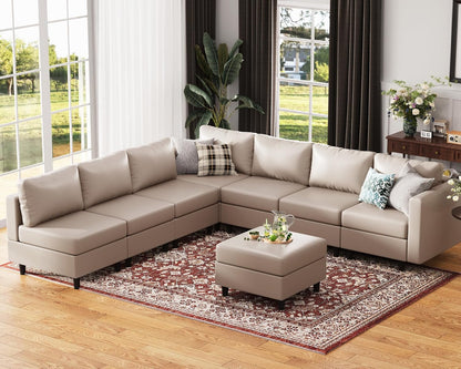118.5" Faux Leather Modular Sectional Convertible Sofa, L Shaped Couch Set for Living Room, Large