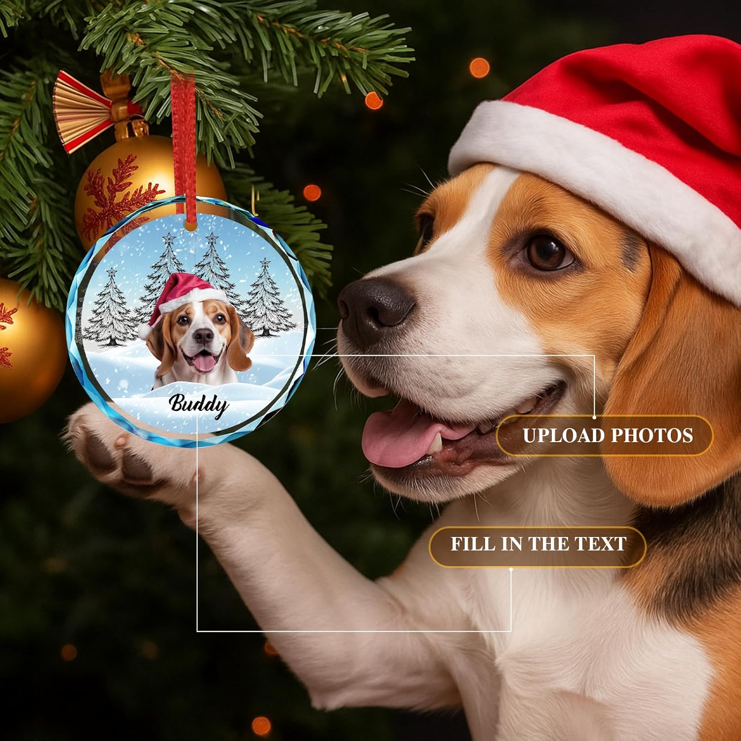 Personalized Photo Crystal Ornament, 2025 Custom Pet Engraved Christmas Keepsake, Memorial Gift for
