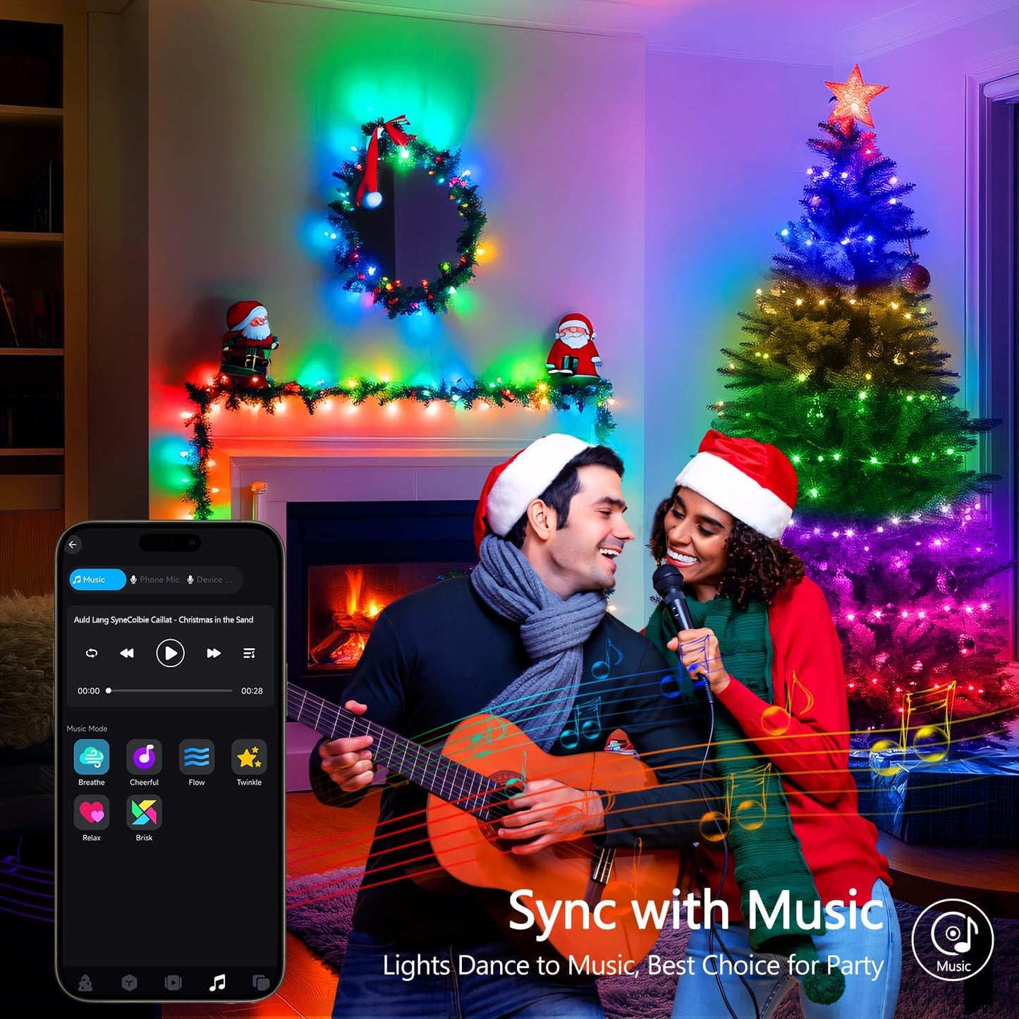 JMEXSUSS 100 LED RGB Christmas Tree Lights Indoor, 33ft Smart Color Changing Christmas Lights