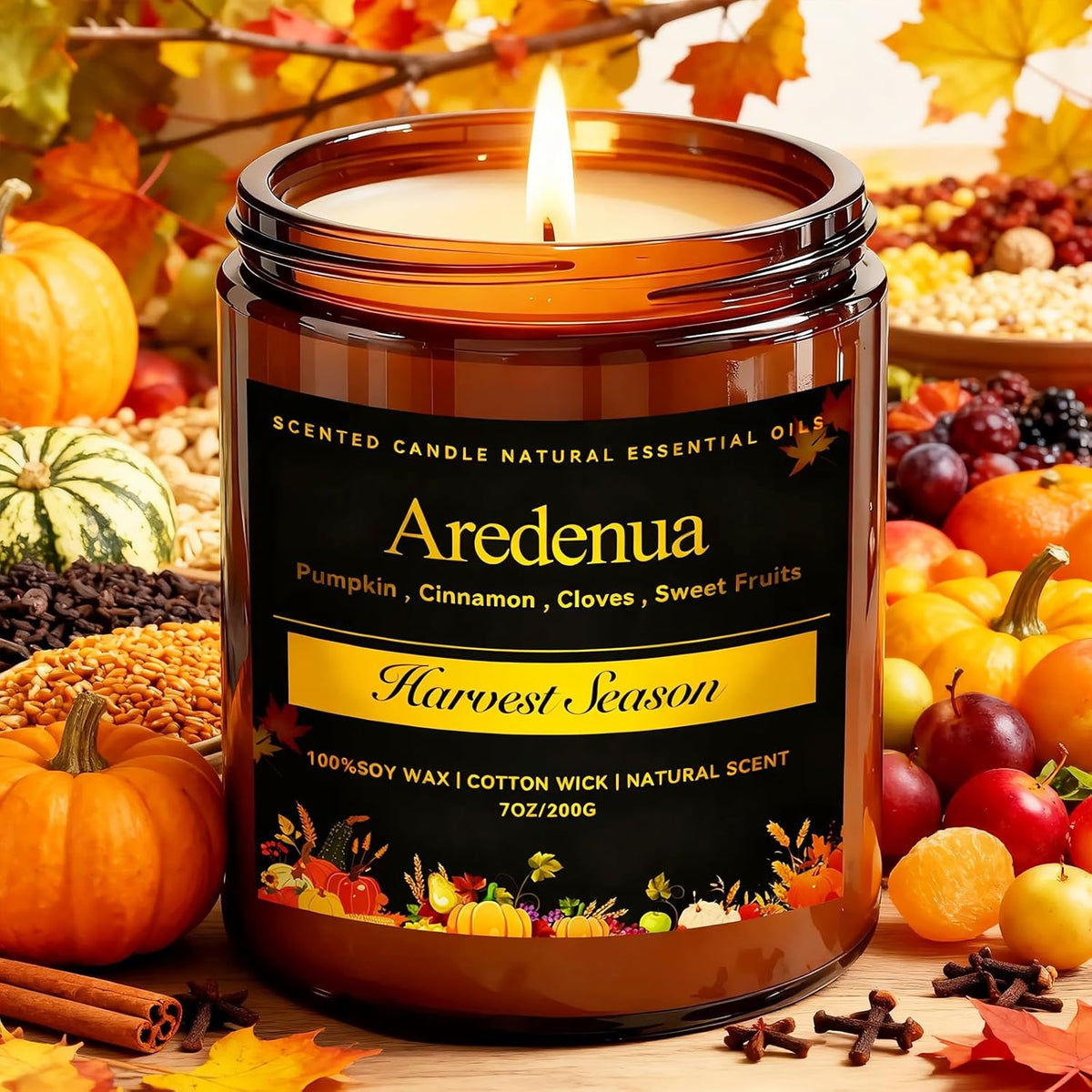 Harvest Season Candle - Fall Harvest Candle | Autumn Scented Candle - 7oz Soy Candles for Home