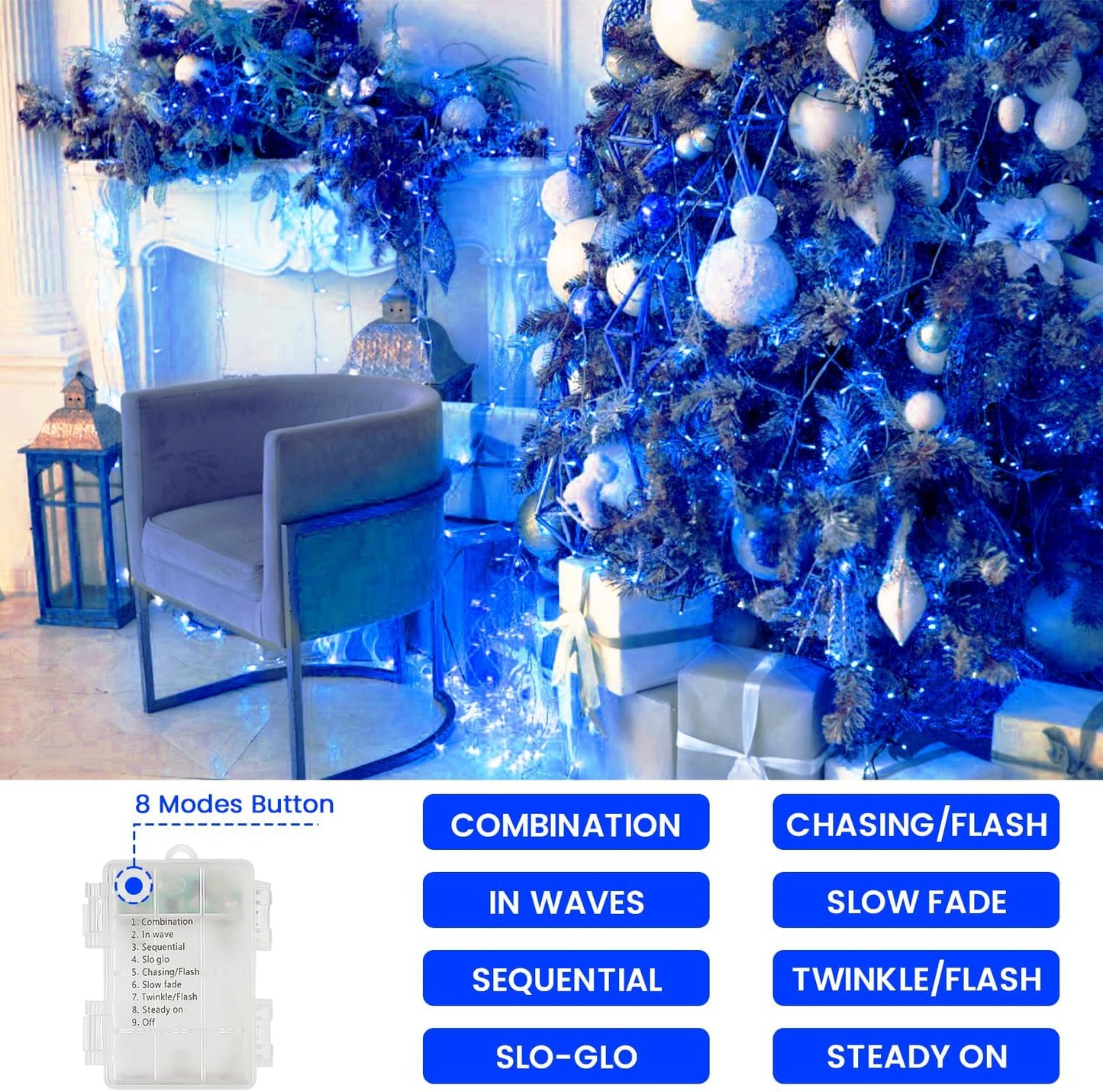 2 Pack Halloween String Lights Battery Operated with Timer, 66FT 200 LED Waterproof Battery Twinkle