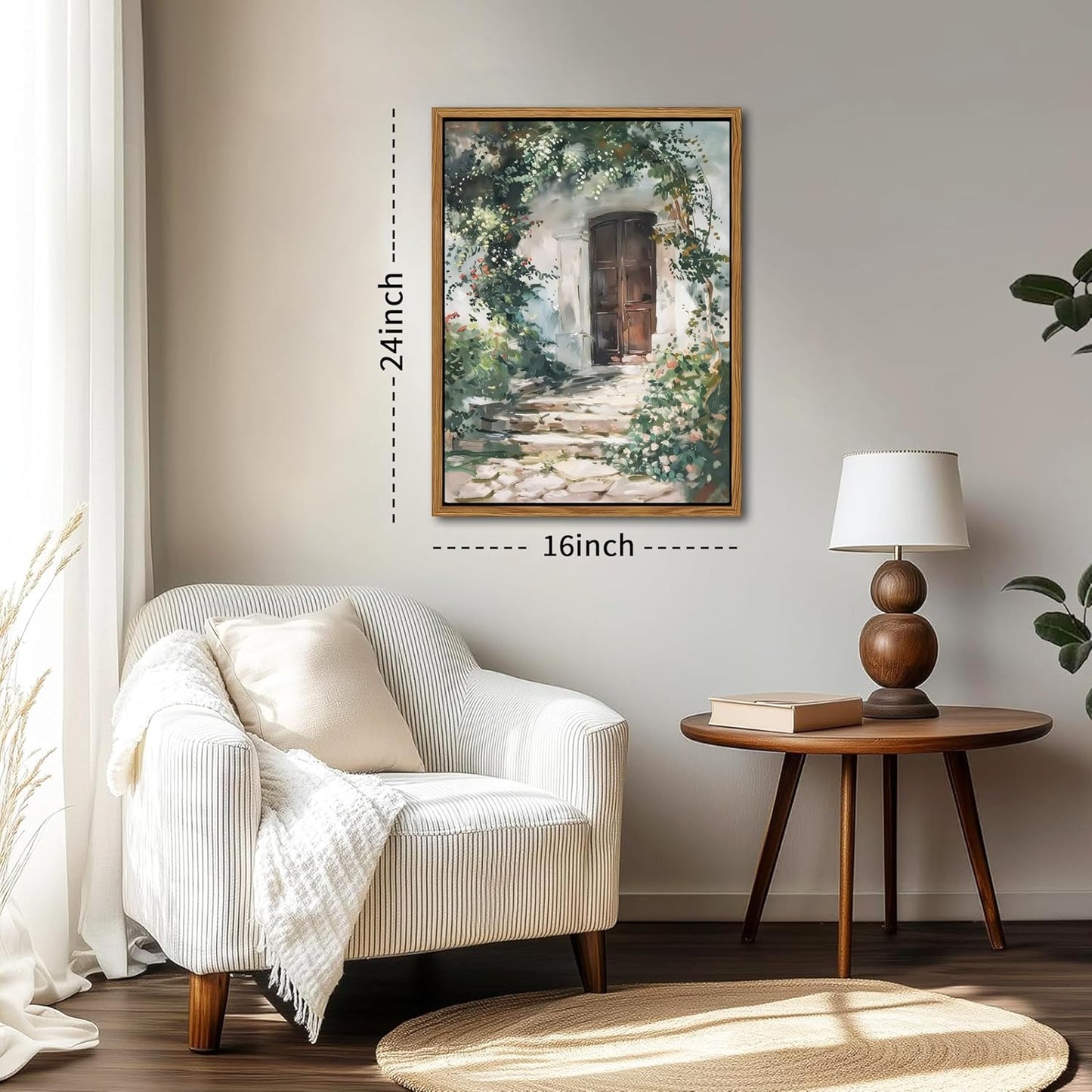 Floating Framed Canvas Vintage Wall Art, Rustic Cottage Spring Garden Oil Paintings Print, Country