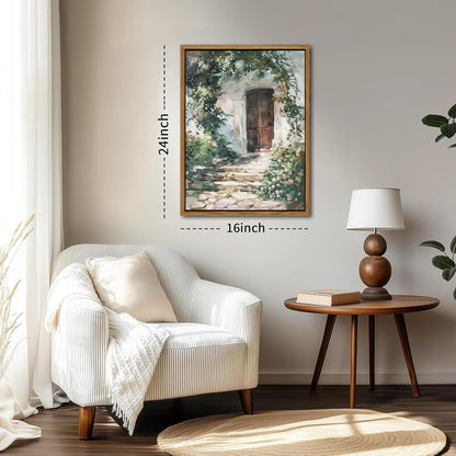 Floating Framed Canvas Vintage Wall Art, Rustic Cottage Spring Garden Oil Paintings Print, Country