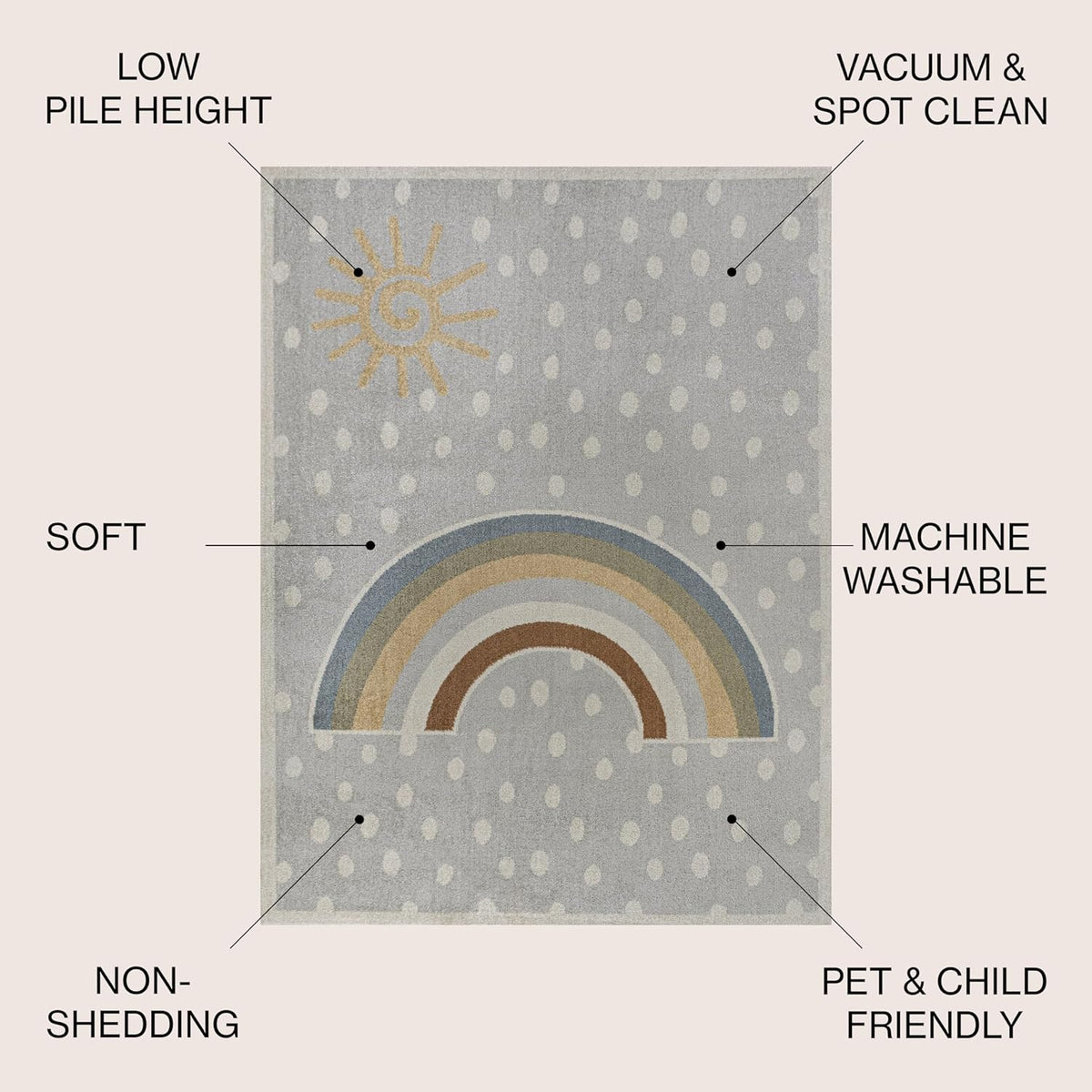 JONATHAN Y Machine-Washable Gray/Ivory/Yellow Indoor Area Rug, 3x5, Minha Rainbow Dots, Kids &