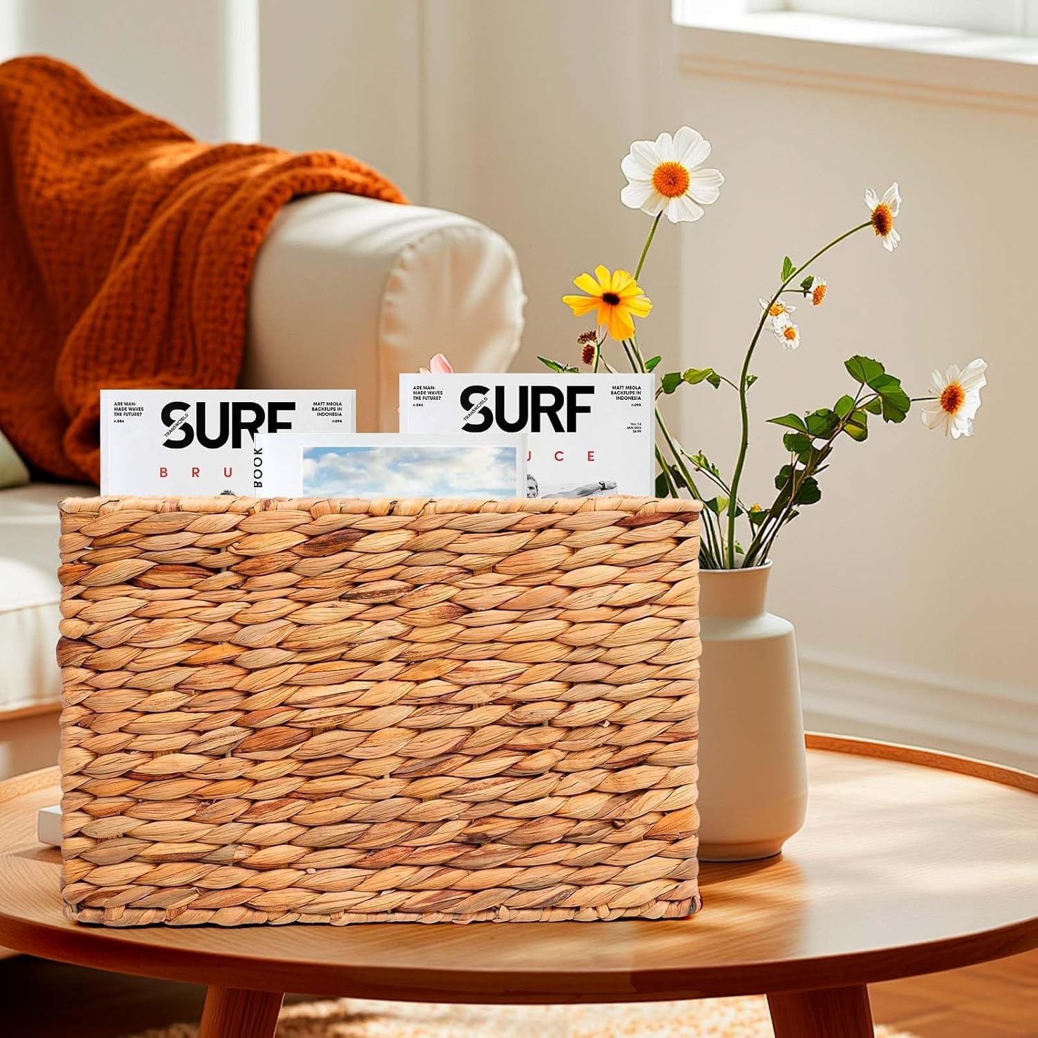 Magazines Holder Basket - Wicker Magazine Basket, Handwoven Magazine Holders for Bathroom,Home