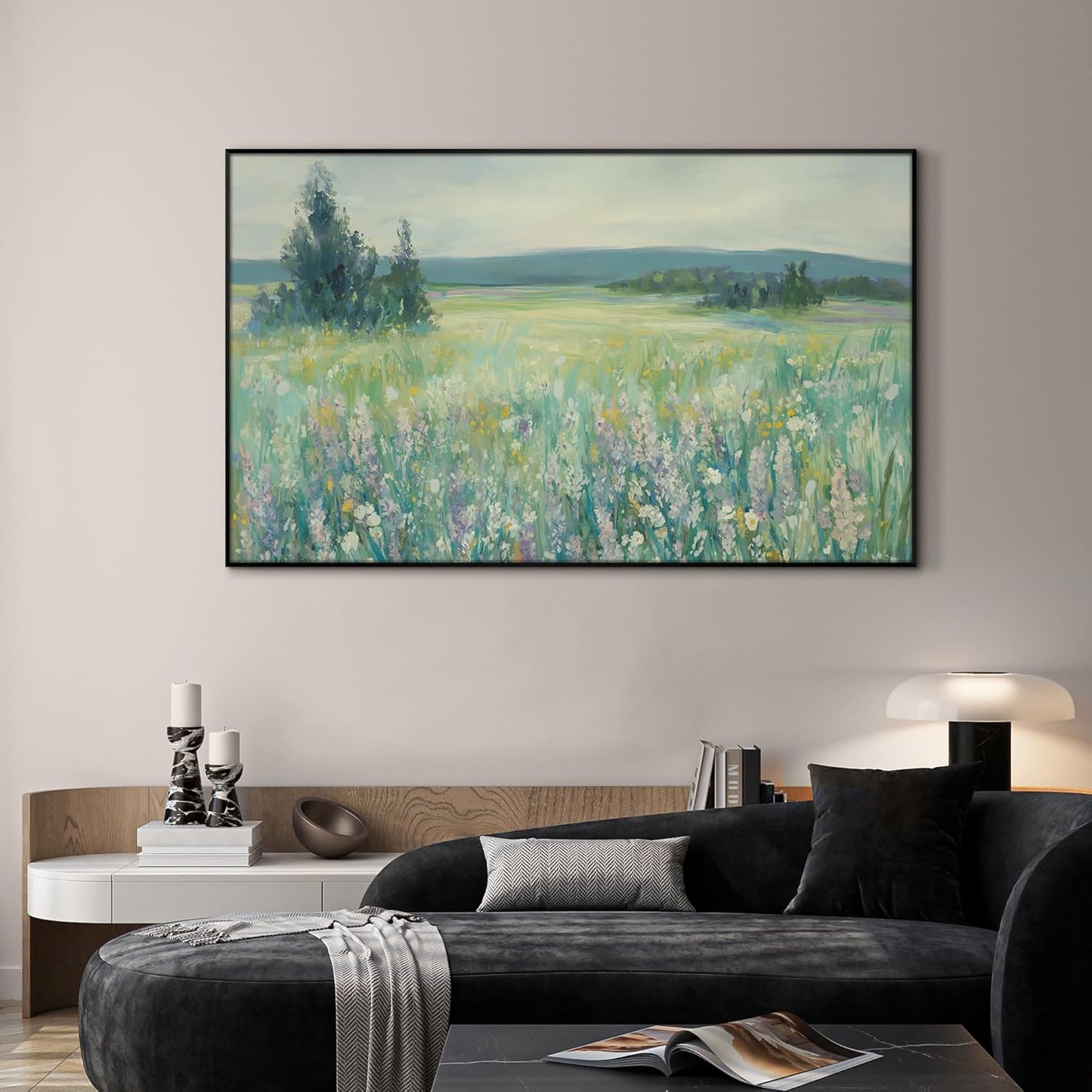 SIGNWIN 36"x60" Extra Large Framed Wall Art Wildflower Meadow Landscape Soft Pastel Nature
