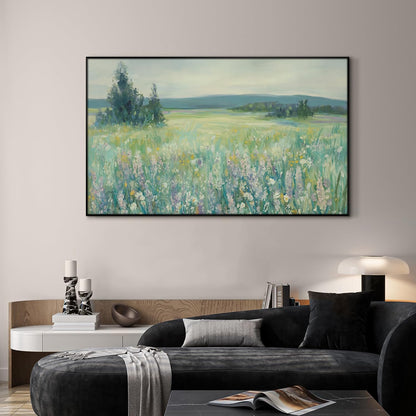 SIGNWIN 36"x60" Extra Large Framed Wall Art Wildflower Meadow Landscape Soft Pastel Nature