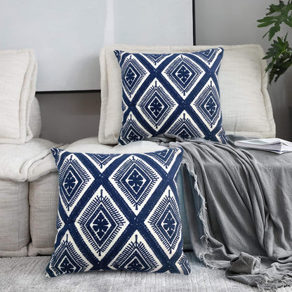 Alysheer Embroidered Decorative Throw Pillow Covers 18x18 inches Set of 2 Pieces, Boho Geometric