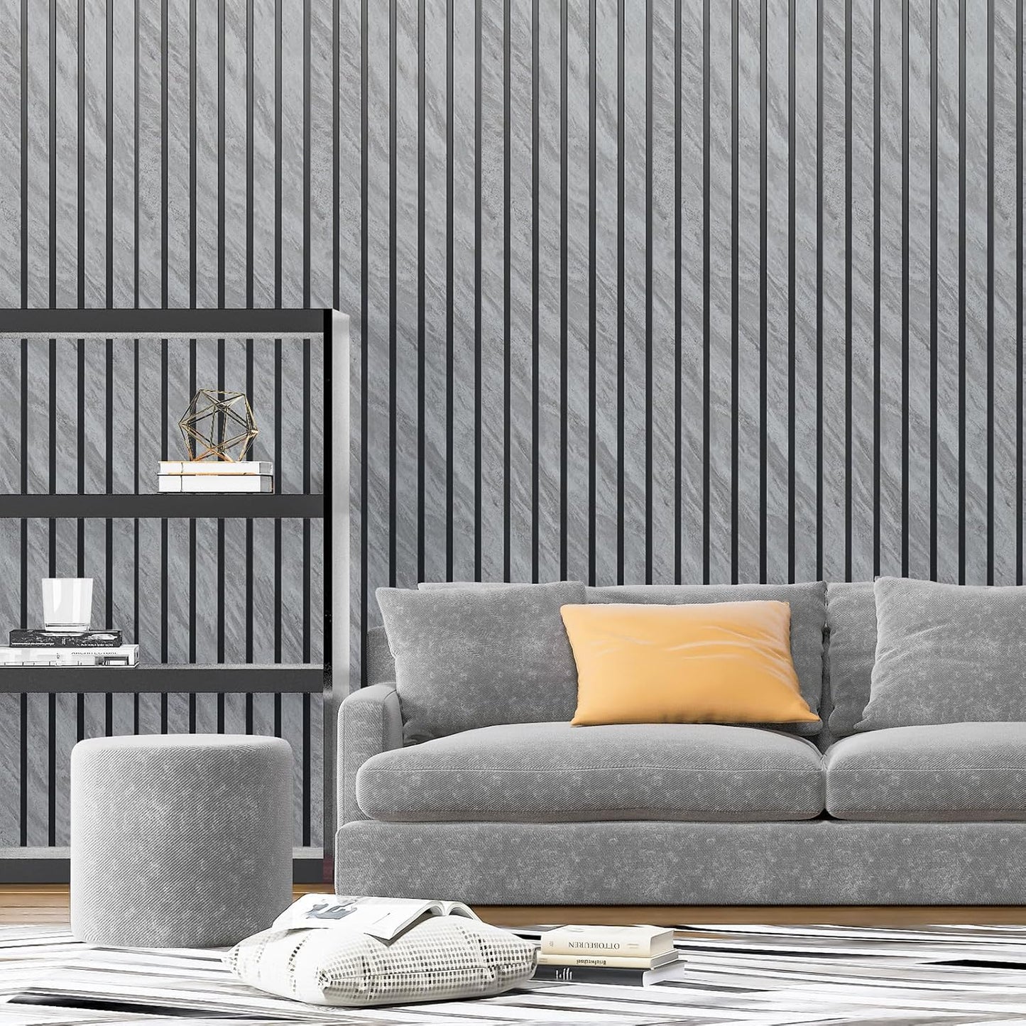 Art3d 4-Pack Glue-On Six-Grid Wainscoting Panel for Interior Wall Decor - 104 x 12 Inch Polystyrene