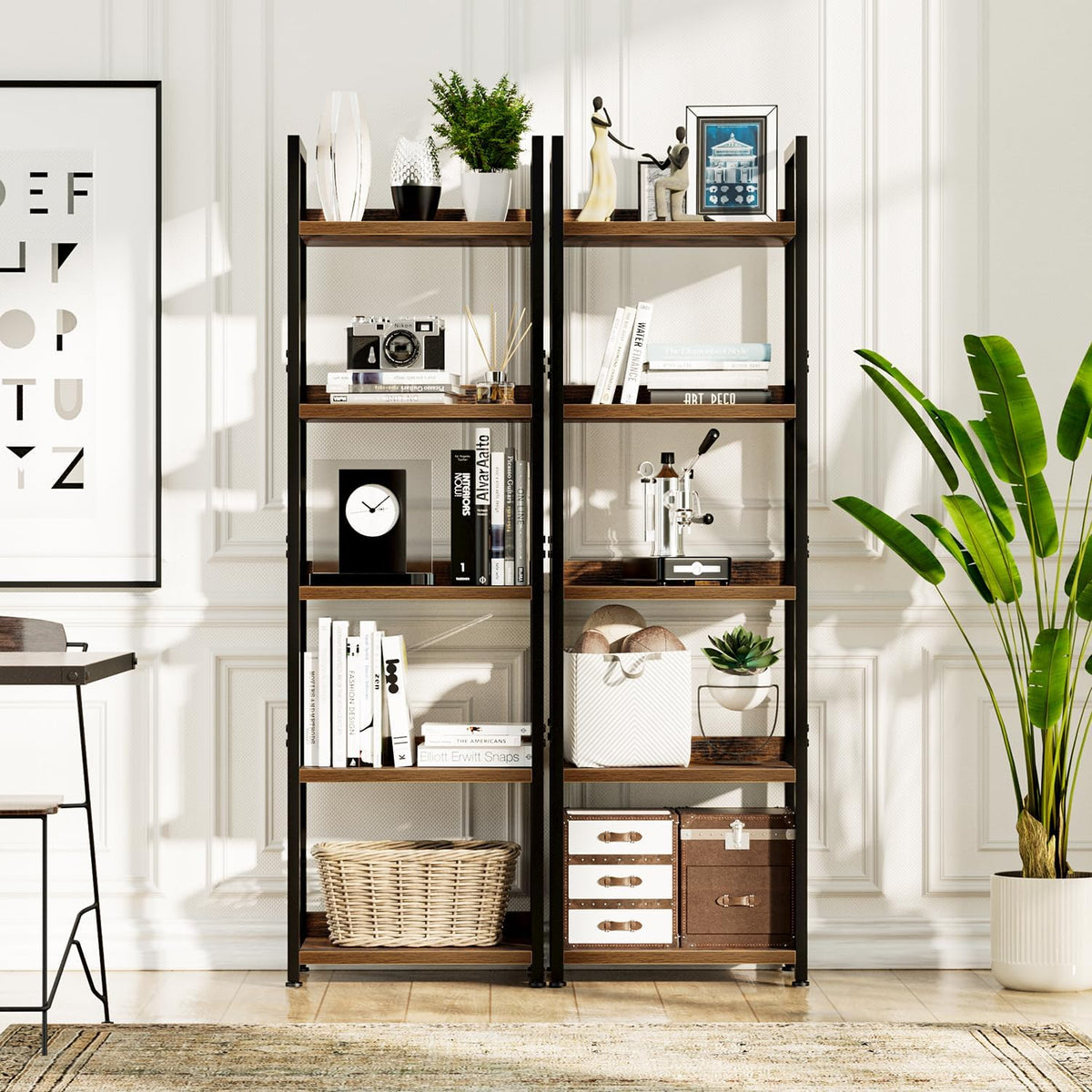 NUMENN Narrow Bookshelf, 5 Tier Bookshelves, Home Office Bookcase Shelf Storage Organizer, Free