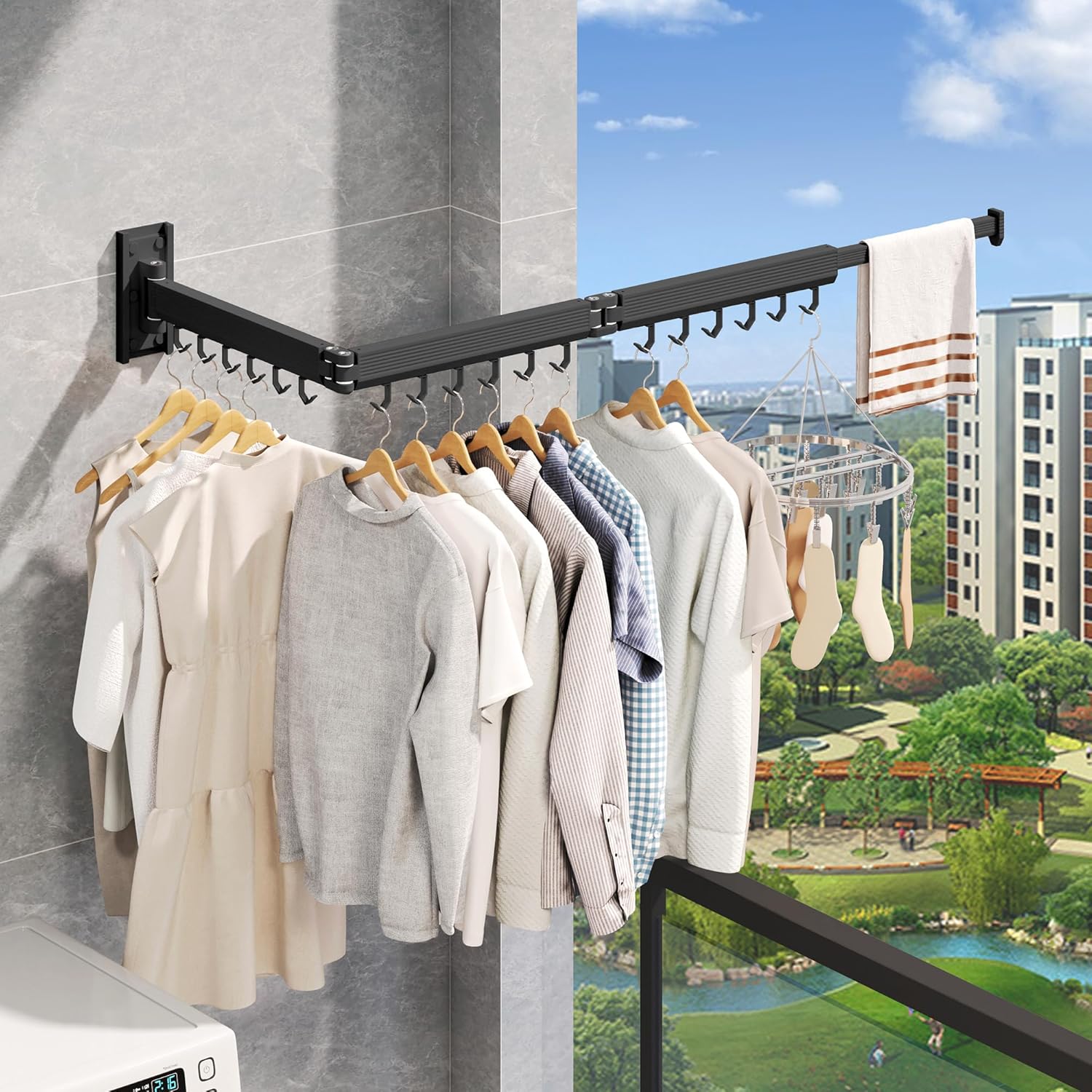 Wall Mounted Clothes Drying Rack, Collapsible Laundry Drying Rack, Retractable Foldable Drying Rack