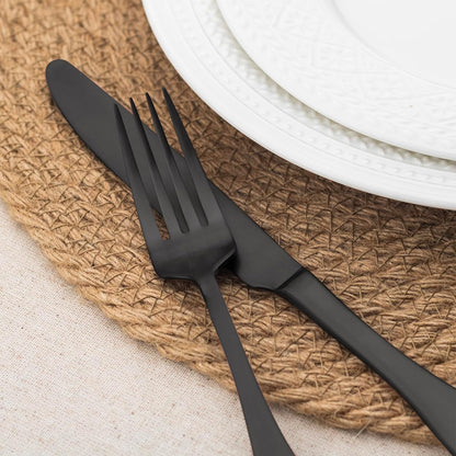Alata Kate Black Satin 40-Piece Silverware Set, Service for 8, Stainless Steel Flatware Set, Matte