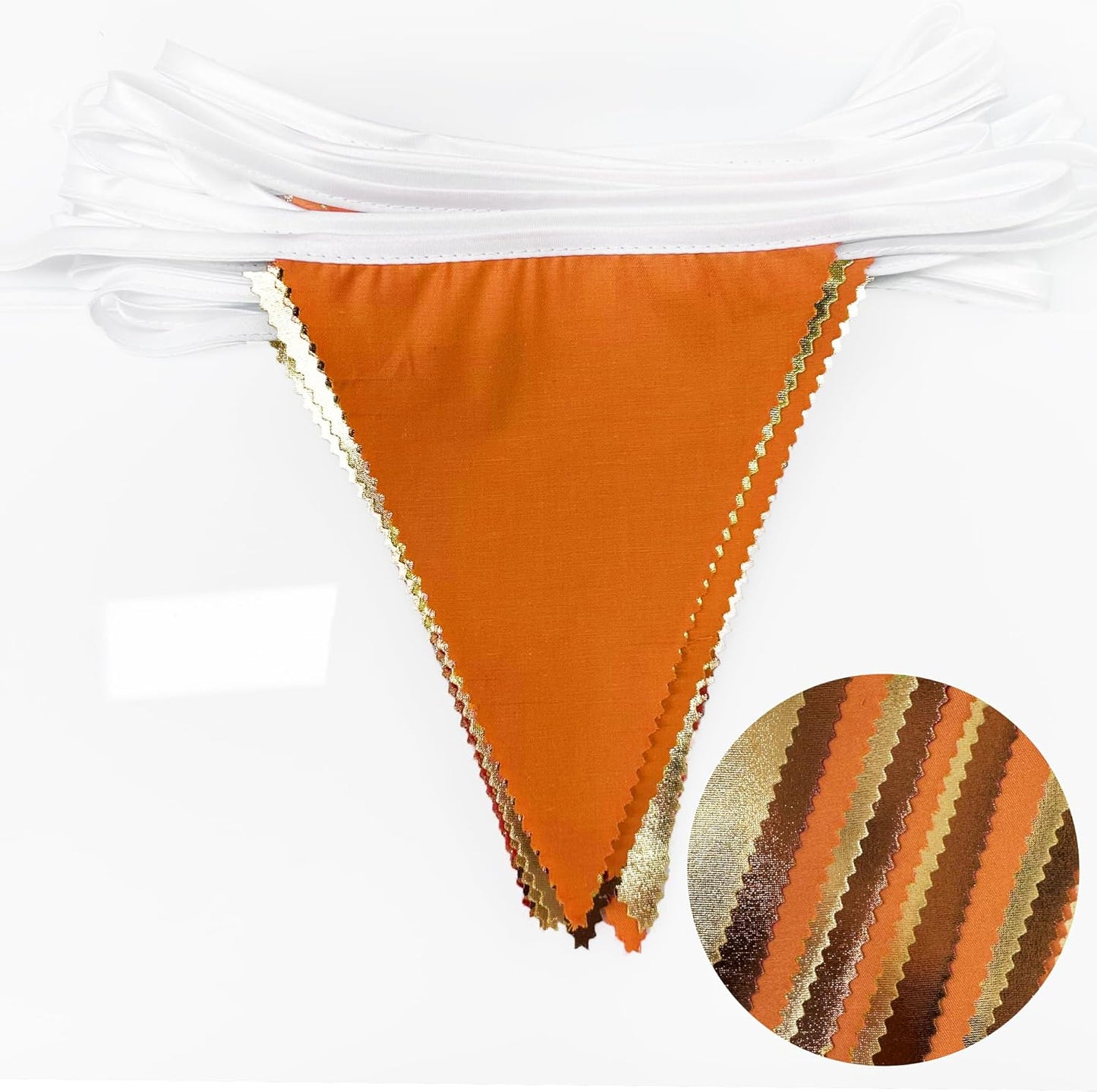 Fall Party Decorations Orange Gold Brown Metallic Fabric Triangle Pennant Banner Flag Bunting