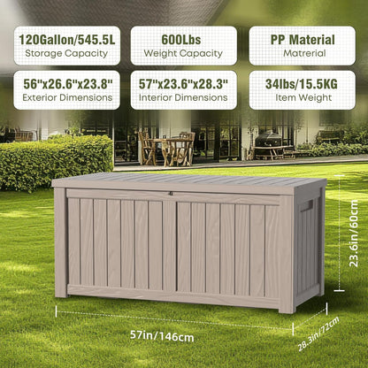 DRATO 120 Gallon Large Deck Box, Outdoor Storage Box for Patio Furniture, Patio Cushions, Gardening