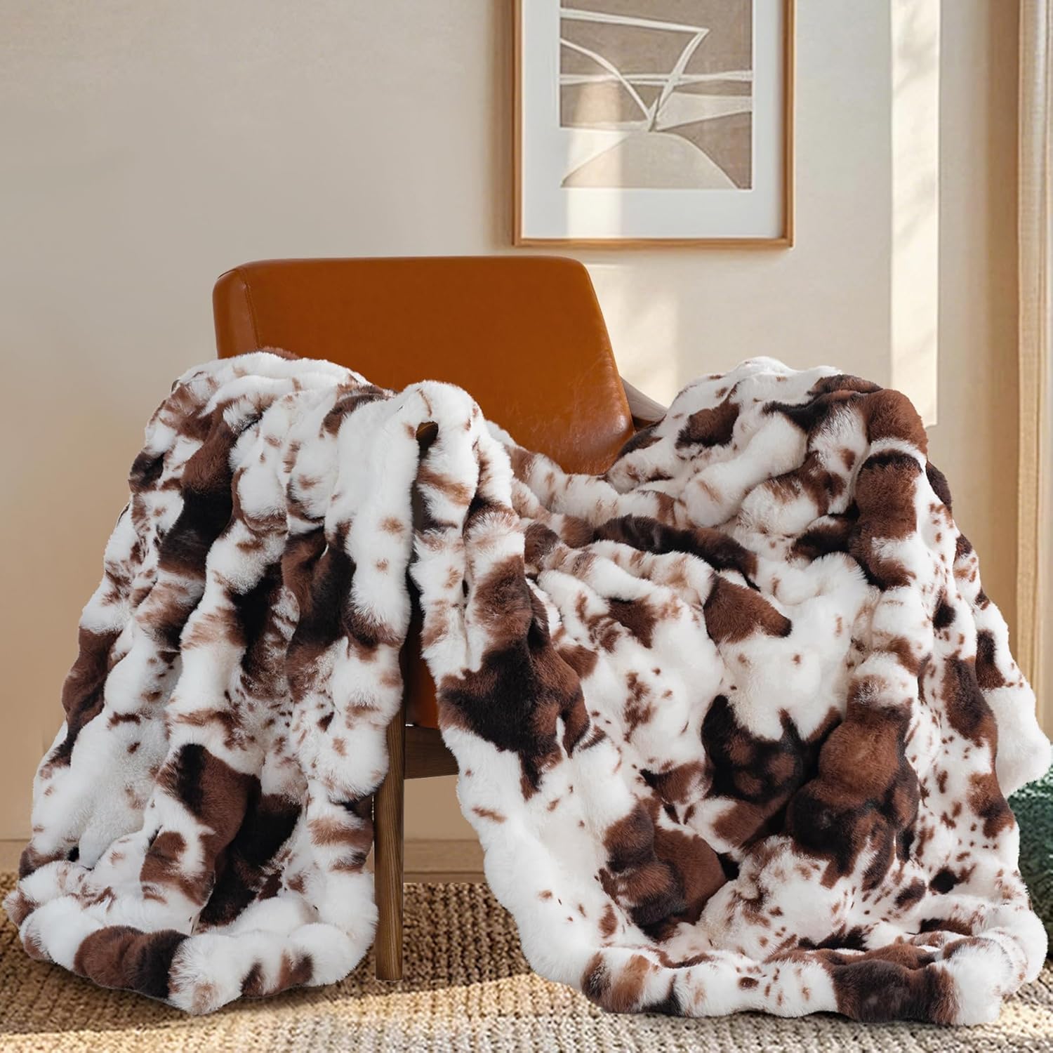 Touchat Cow Print Blanket for Couch, Faux Fur Throw Blanket, Super Heavy Warm Cozy Blankets for Bed