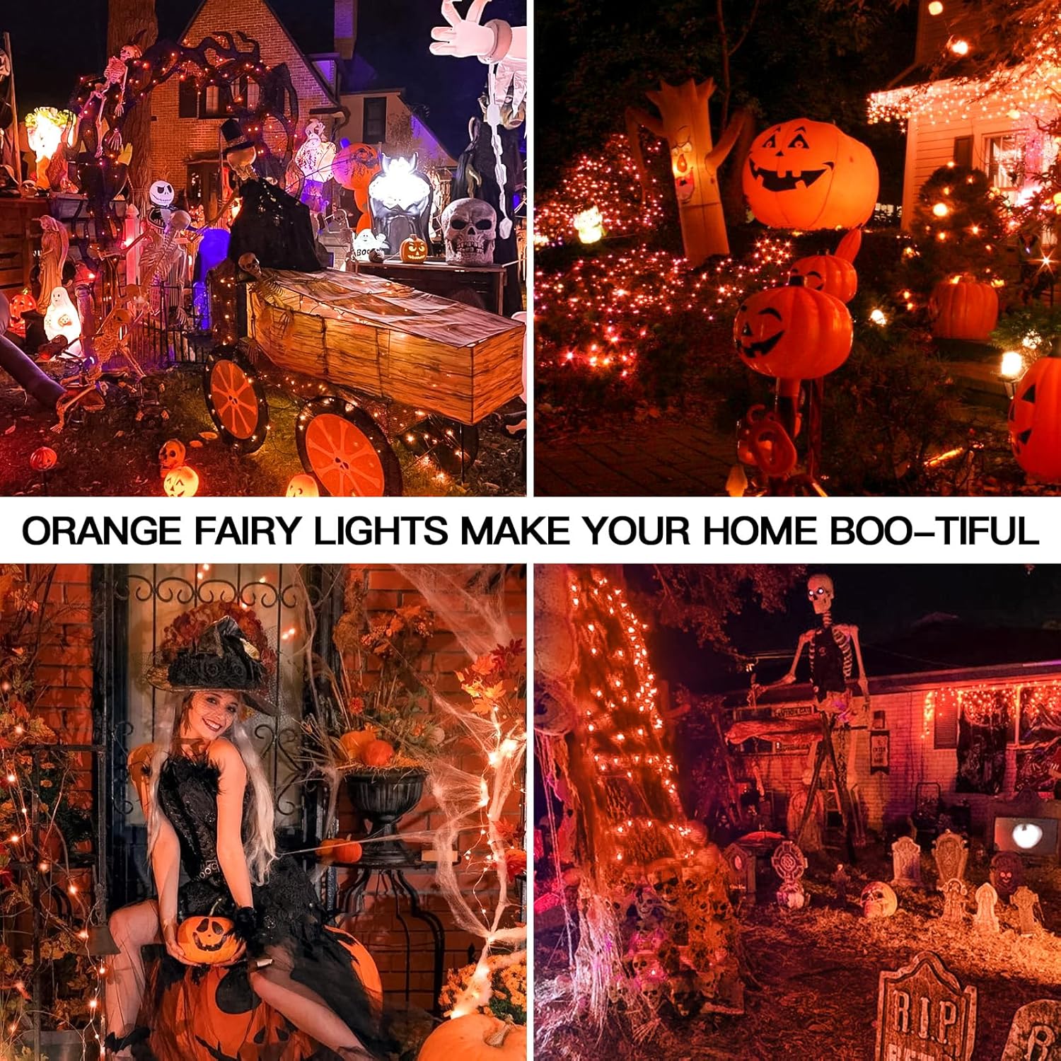 suddus Orange Halloween Fairy Lights Battery Operated, 66ft 200 LED Copper Wire Twinkle Lights