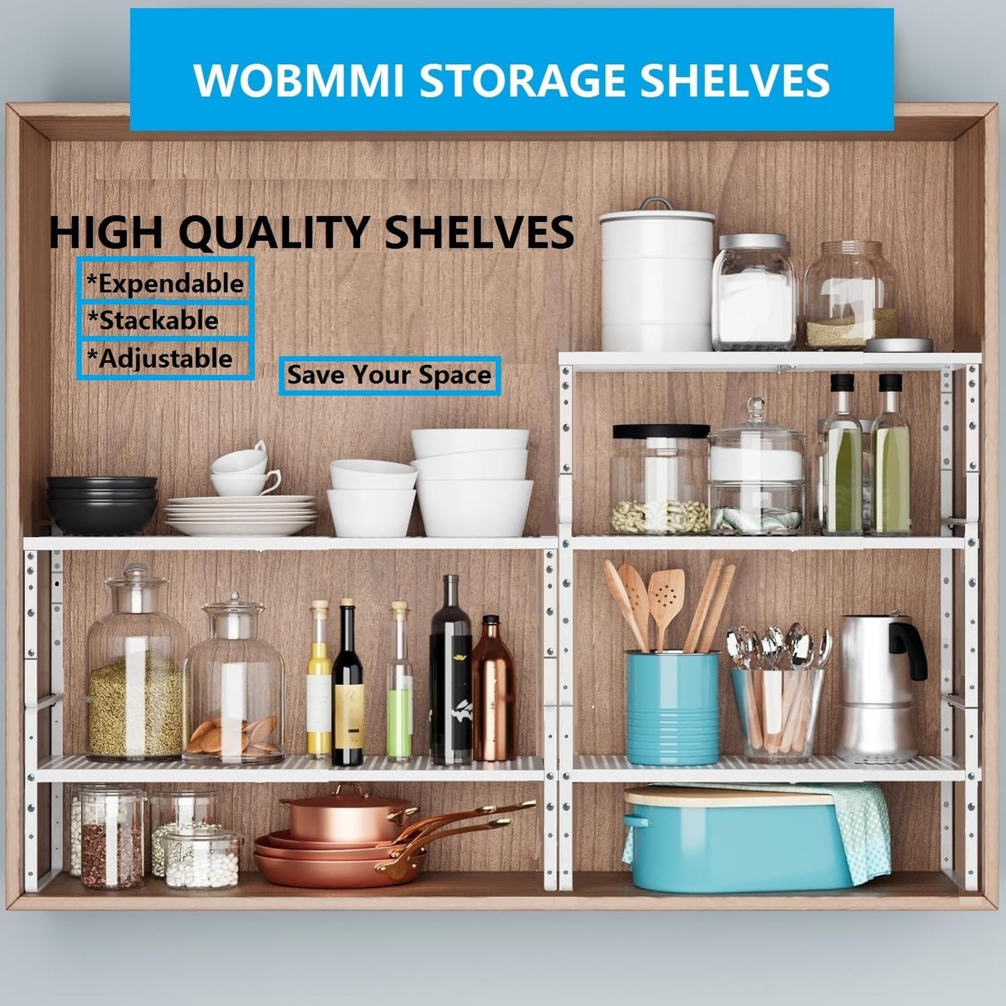 Expandable,Adjustable & Stackable Spice Rack, Cabinet Kitchen Countertop Shelf Organizer,Metal