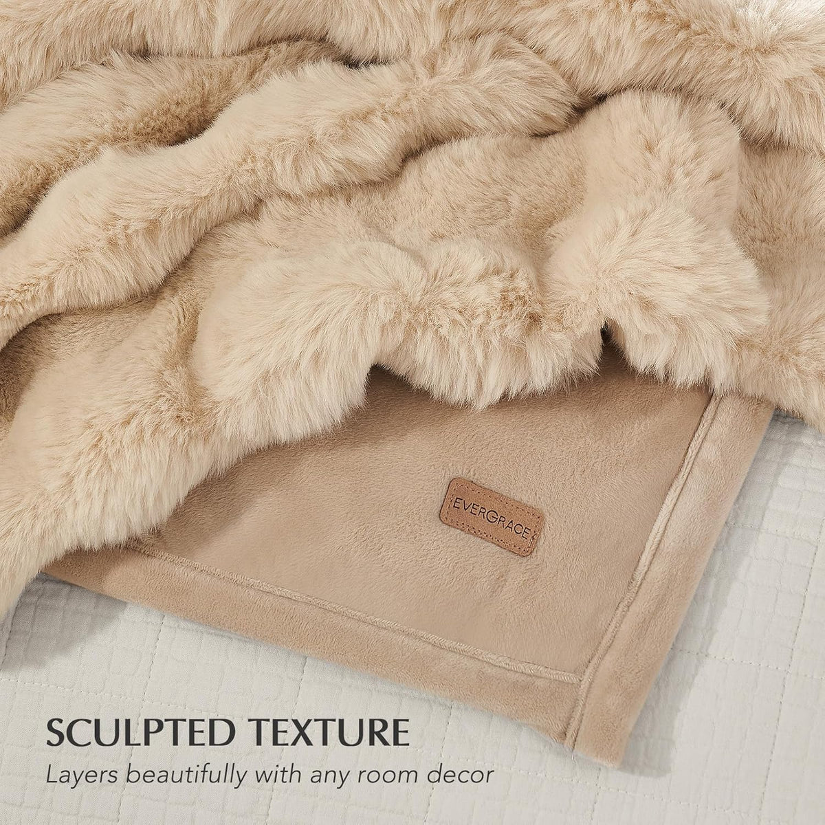 EVERGRACE Ultra Soft Luxury Fluffy Ridgeline Faux Rabbit Fur Throw Blanket, Thick Warm Bubble Throw