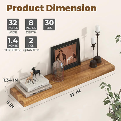 Axeman Floating Shelves for Wall - 32''W x 8'' D Rustic Solid Elm Wood Shelves for Storage, Wall
