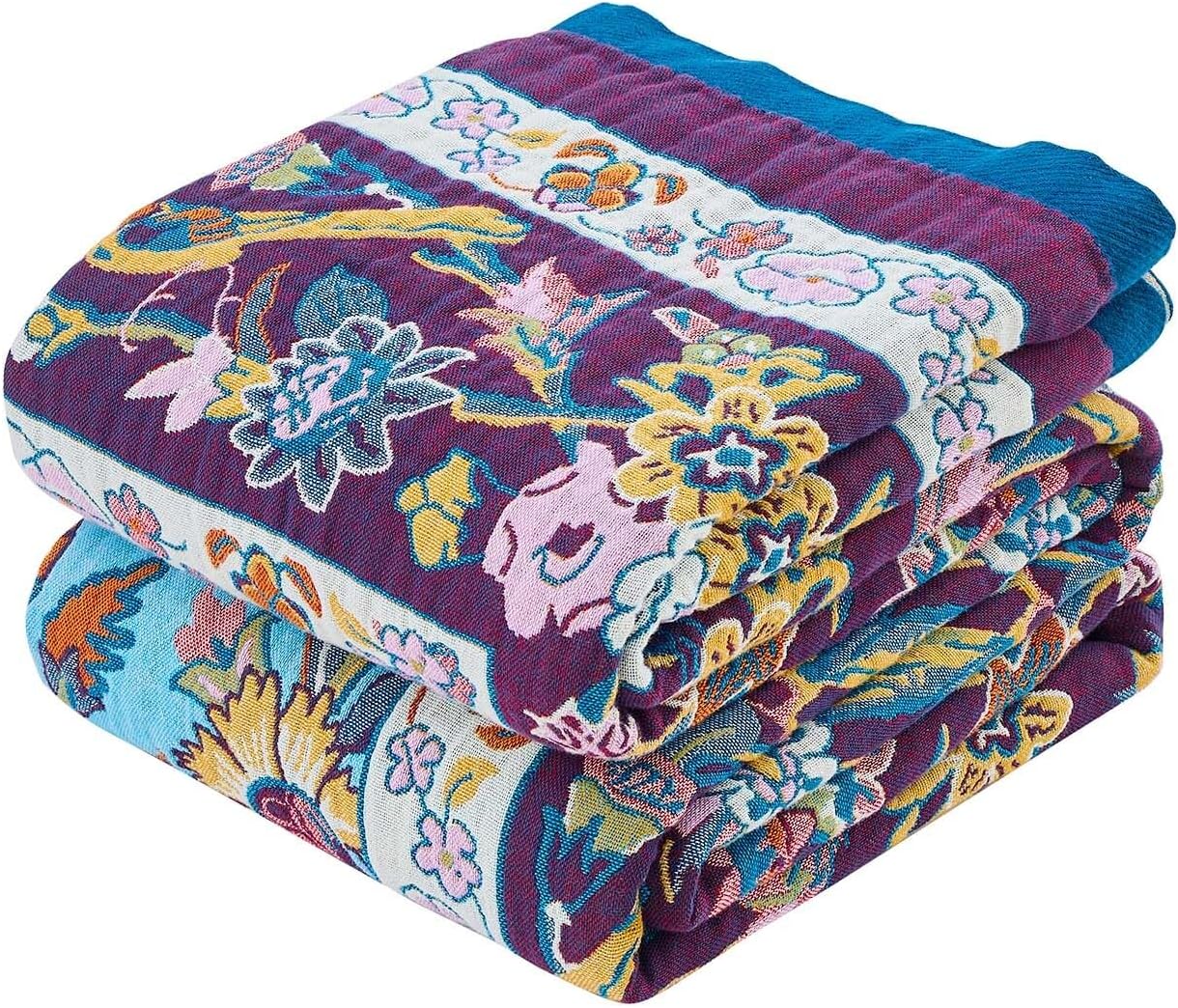 Fall Blanket for Bed, 100% Cotton Soft Rustic Boho Throw Blanket Quilt, 90"x98" Farmhouse Decor Bed