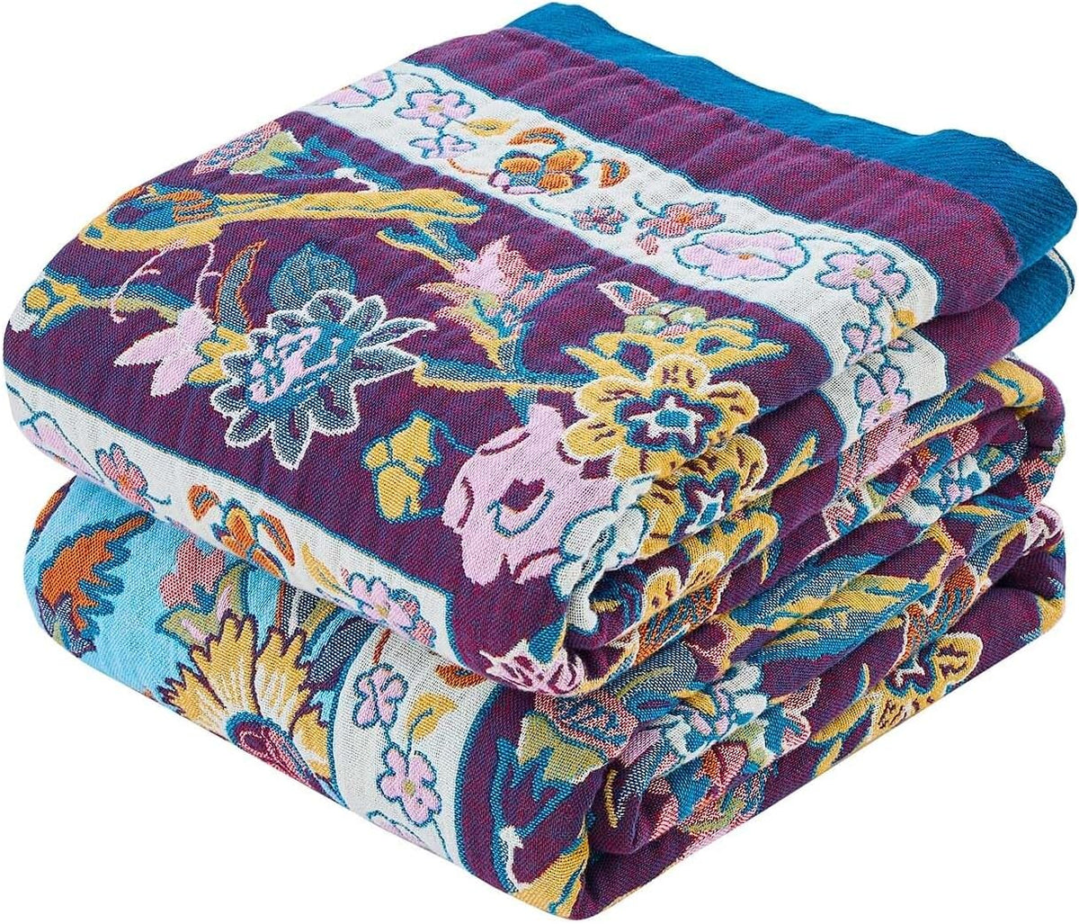 Fall Blanket for Bed, 100% Cotton Soft Rustic Boho Throw Blanket Quilt, 90"x98" Farmhouse Decor Bed