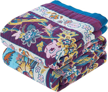 Fall Blanket for Bed, 100% Cotton Soft Rustic Boho Throw Blanket Quilt, 90"x98" Farmhouse Decor Bed