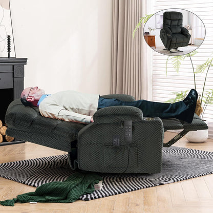 Oversized Dual Motor Lay Flat Power Lift Recliner Chair with Massage, Heating, Lumbar Pillow, USB &