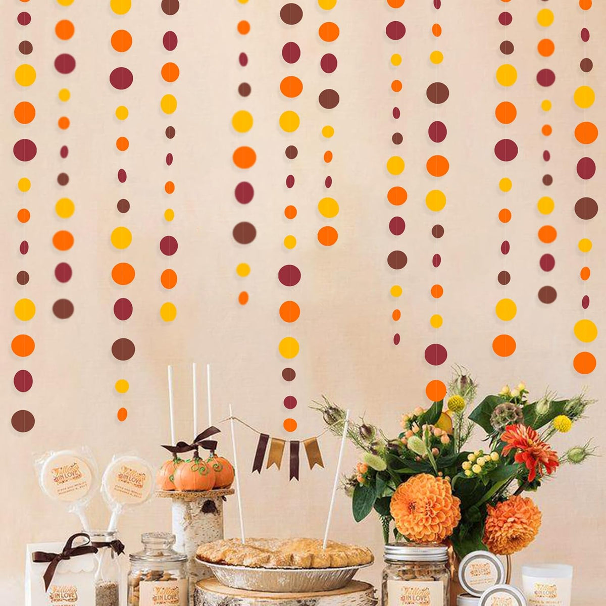 46Ft Fall Party Decorations Polka Dots Garlands Orange Yellow Burgundy Brown Hanging Paper Circle