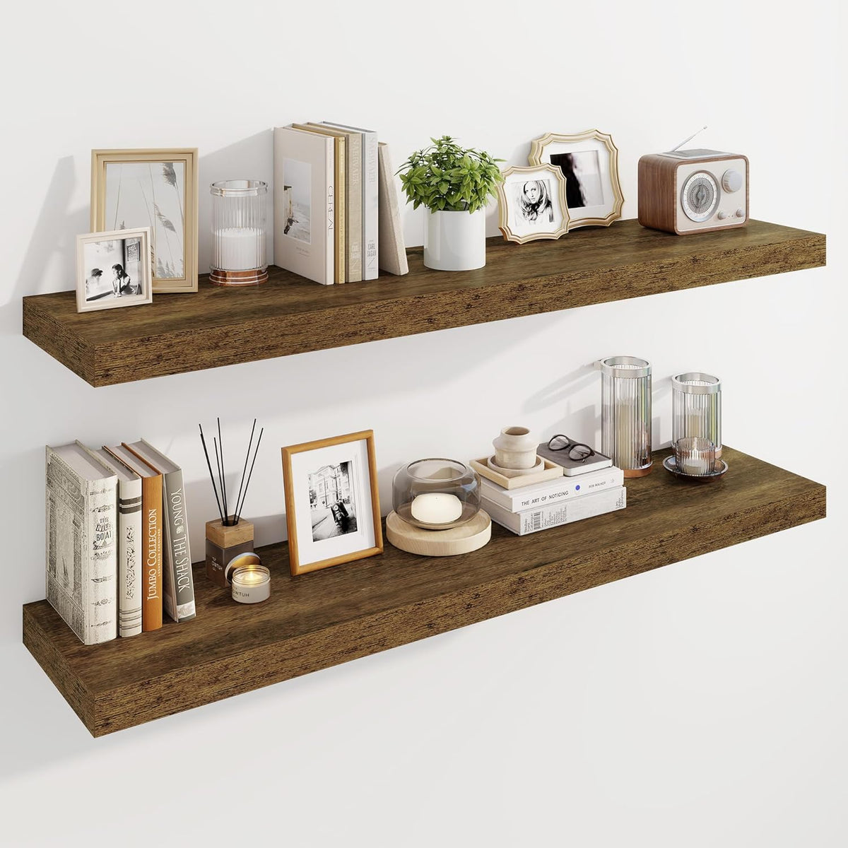 Marsmiles 48" Floating Shelves for Wall, Wooden Shelves with Invisible Brackets Set of 2, Rustic