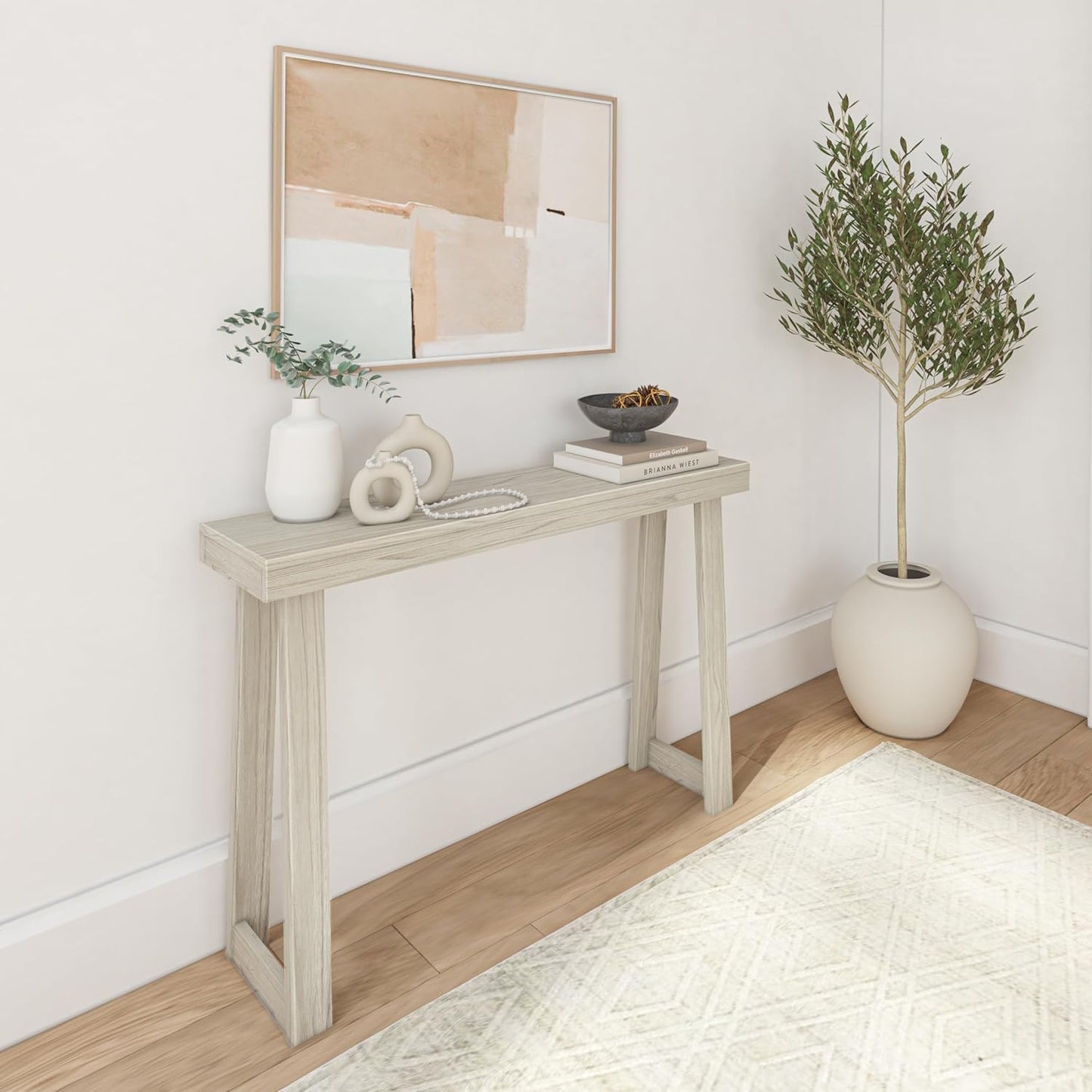 Plank+Beam Solid Wood Console Table, 46.25 Inch, Sofa Table, Narrow Entryway Table for Hallway