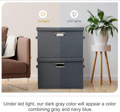 Large 17" 36 Quart Collapsible Stackable Storage Bins with Lids, 3 Packs Dark Gray Foldable Fabric