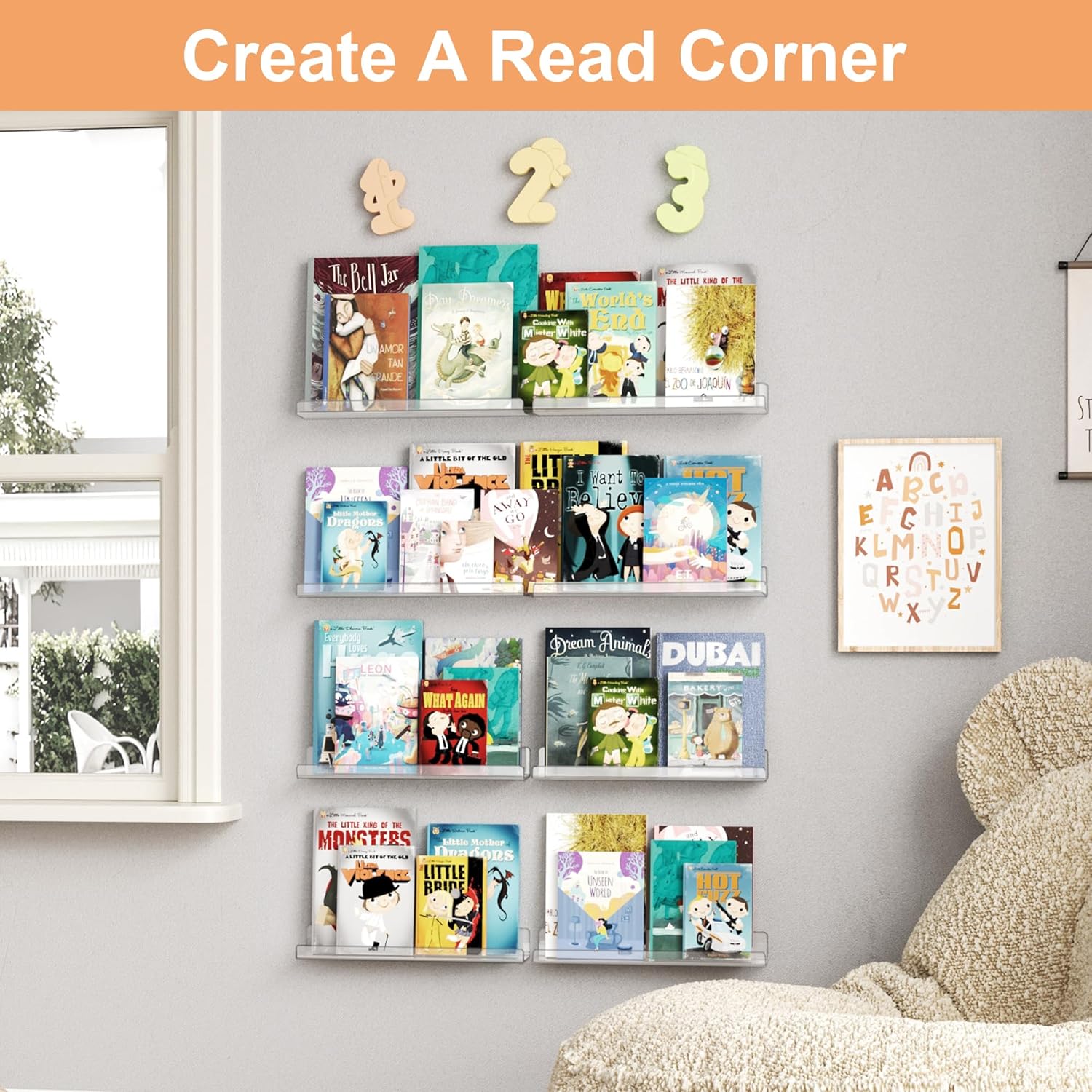 upsimples 12 Pack Acrylic Shelves Wall Organizer and Storage, 15" Display Shelf for Figure, Toy